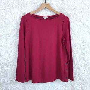 J Jill Ponte Knit Top Red Boatneck Long Sleeve Side Buttons Stretch Womens Small